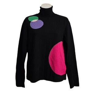 CDP & CO Black Dot Knit Turtleneck Sz M